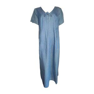 CALIFORNIA CONCEPTS Solid All Blue‎ Denim Short Sleeve Zip Back Dress Womens 18